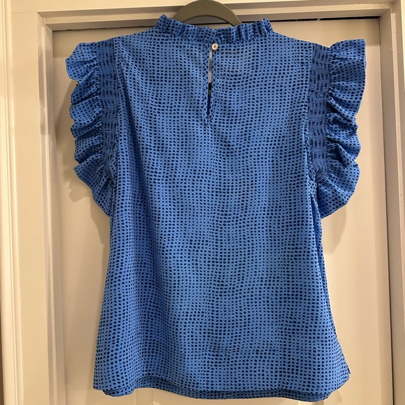 JODIFL Blue and Black Ruffle Neck Blouse - Picture 4 of 4